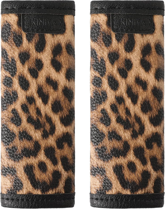 KINIVA Leather Luggage Handle Wrap 2 Pack Set,Luggage Identifiers Tags Markers for Luggage Suitcase,Travel Accessories(leopard-2pcs)