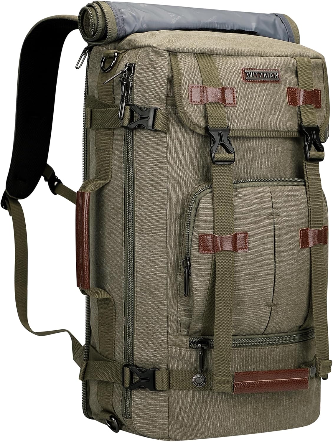 WITZMAN Canvas Backpack Vintage Travel Backpack Large Laptop Bags Convertible Shoulder Rucksack(A519-1 Classic Light Green)
