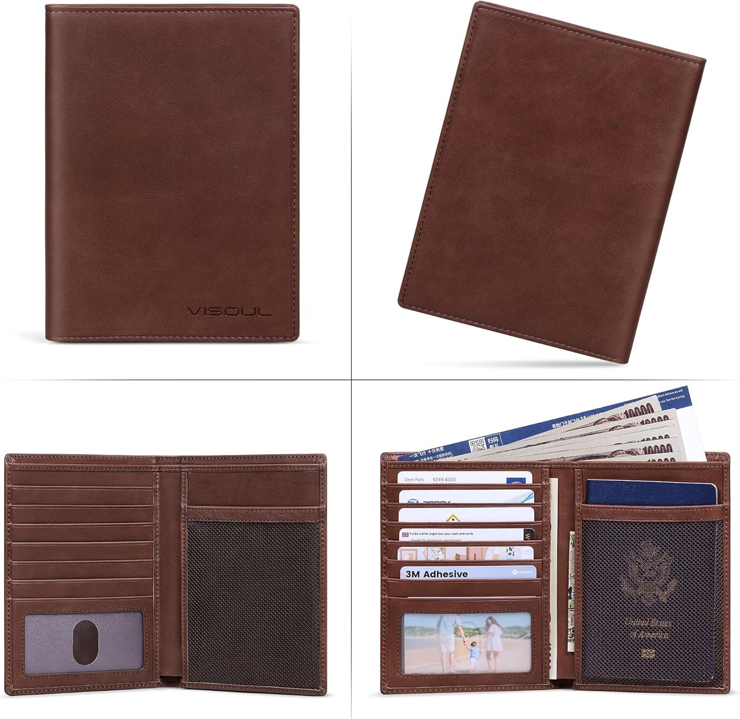 VISOUL Leather Travel Wallet with Passport Holder, Passport Cover Wallet with RFID Blocking for Men