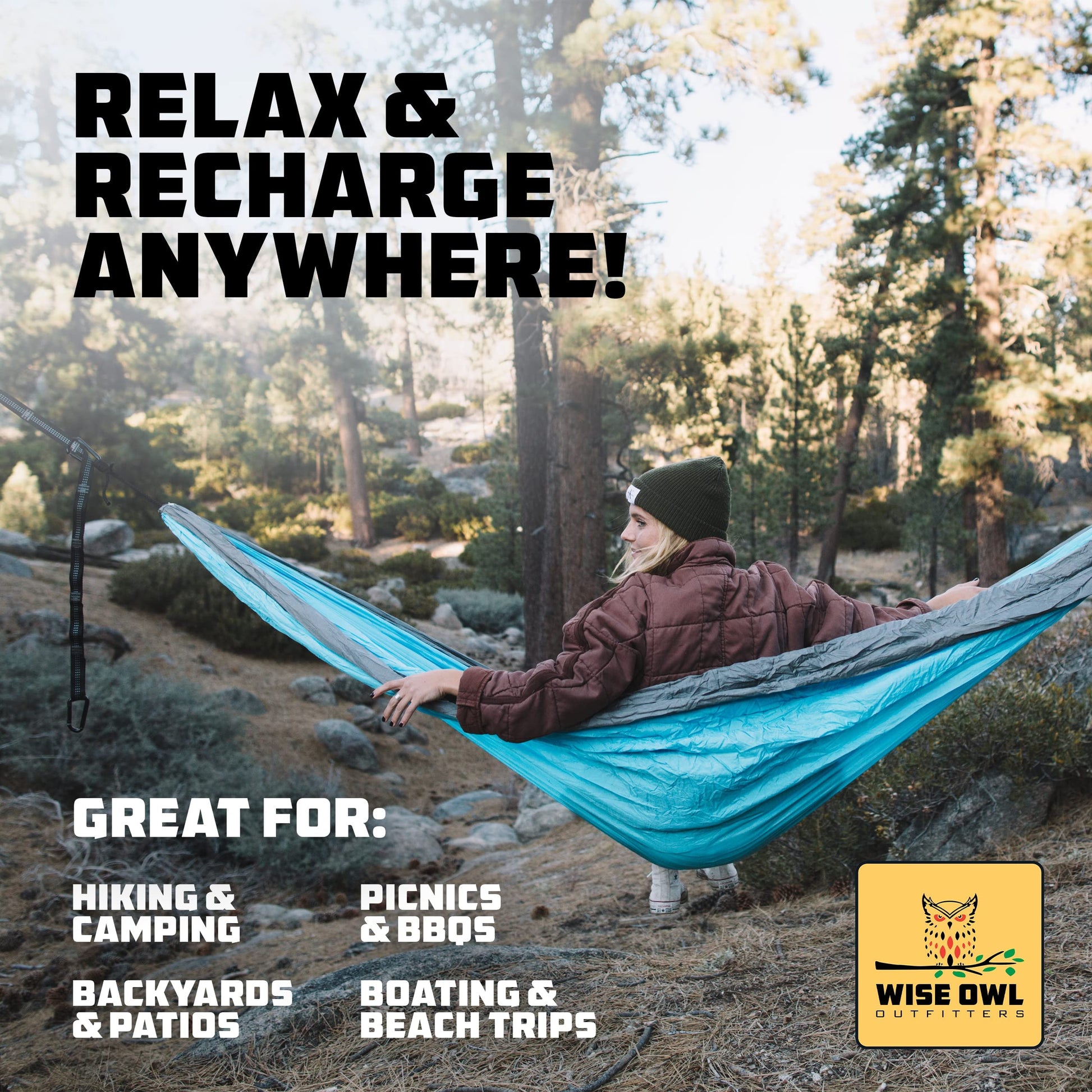 Wise Owl Outfitters Camping Hammock – up to 500lbs Portable Hammock with Tree Straps - Travel
