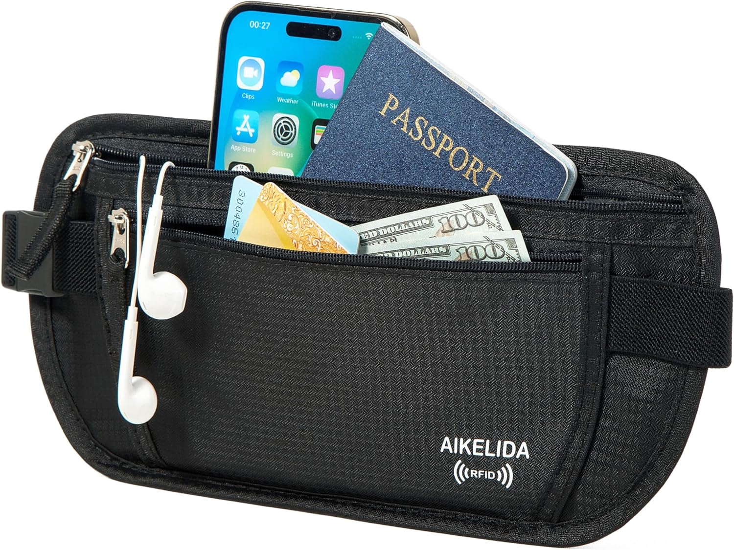 Travel Money Belt - Slim Passport Holder Travel Wallet with RFID Blocking Travel Pouch Undercover