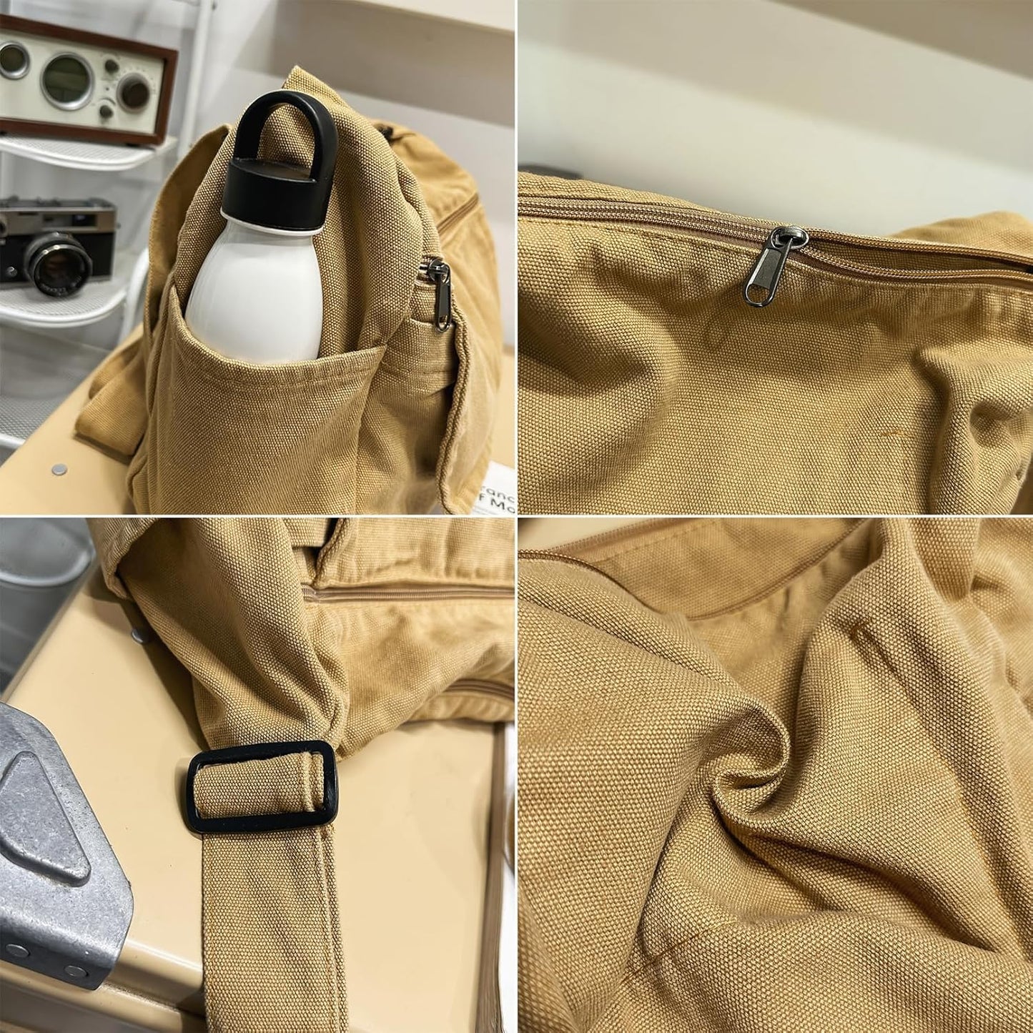 Canvas Messenger Bag for Women Hobo Crossbody Shoulder Bag Vintage Satchel Tote Handbag with Multiple Pockets