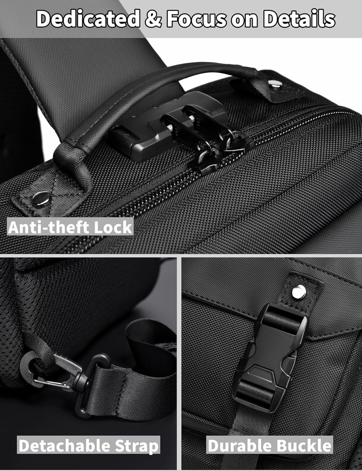 BASICPOWER Laptop Sling Bag for Men Women, Sling Backpack Crossbody Bag Fits 14 inch Computer with USB Port Anti-theft