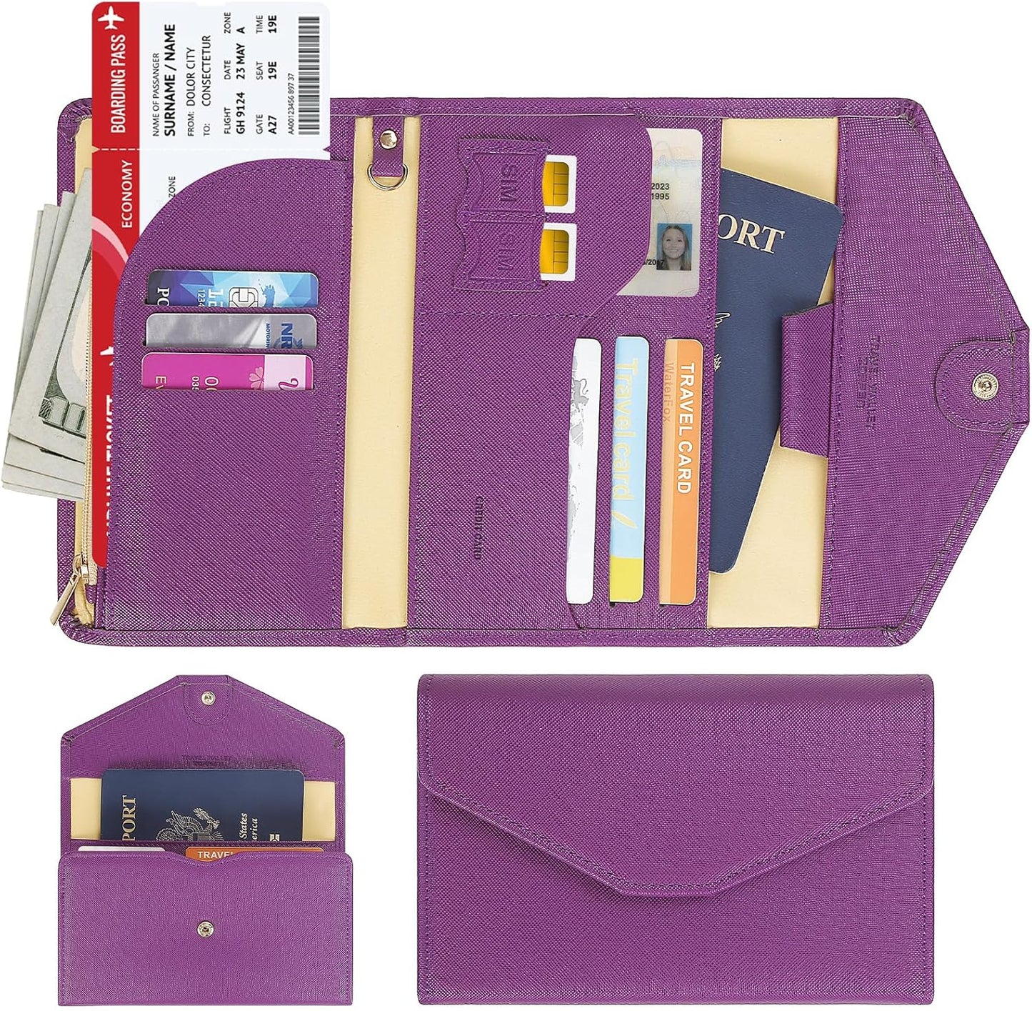 ZOPPEN Mulit-purpose Rfid Blocking Passport Holder Travel Wallet (Ver.4) Passport and Vaccine Card Holder ComboTri-fold Document Organizer Travel Essentials