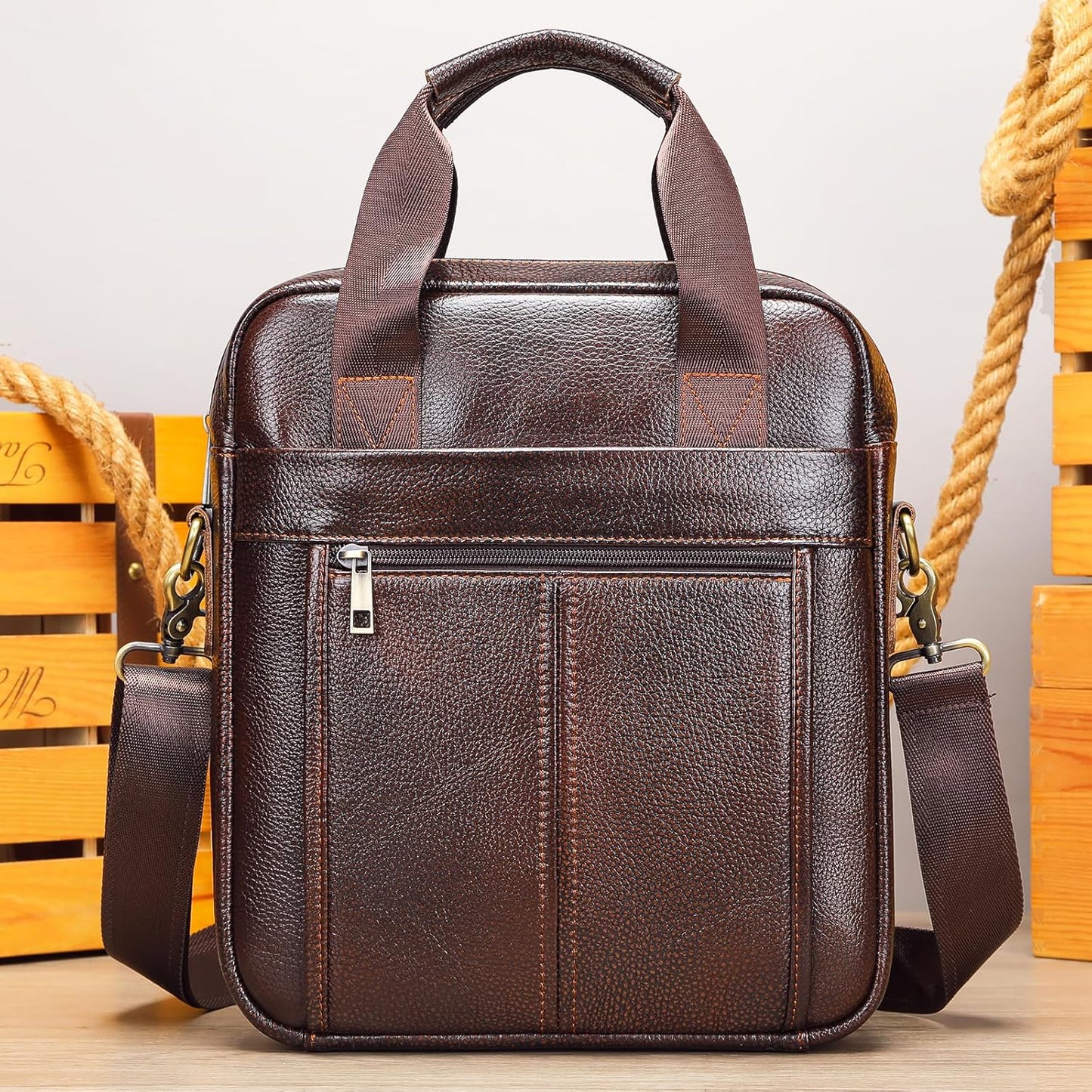 LUKZIJAES Genuine Leather Shoulder Messenger Bag for Men Adjustable Shoulders Sling Crossbody Bags