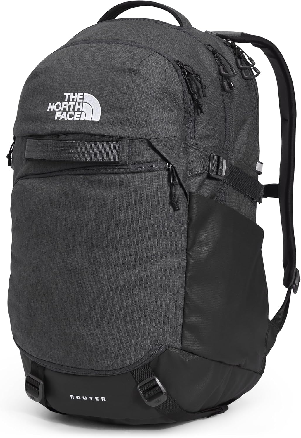 The North Face Router Everyday Laptop Backpack | Daypack with Water Repellent Finish, 17" Laptop Sleeve, Reflective Details, Asphalt Grey Light Heather/TNF Black-NPF, One Size
