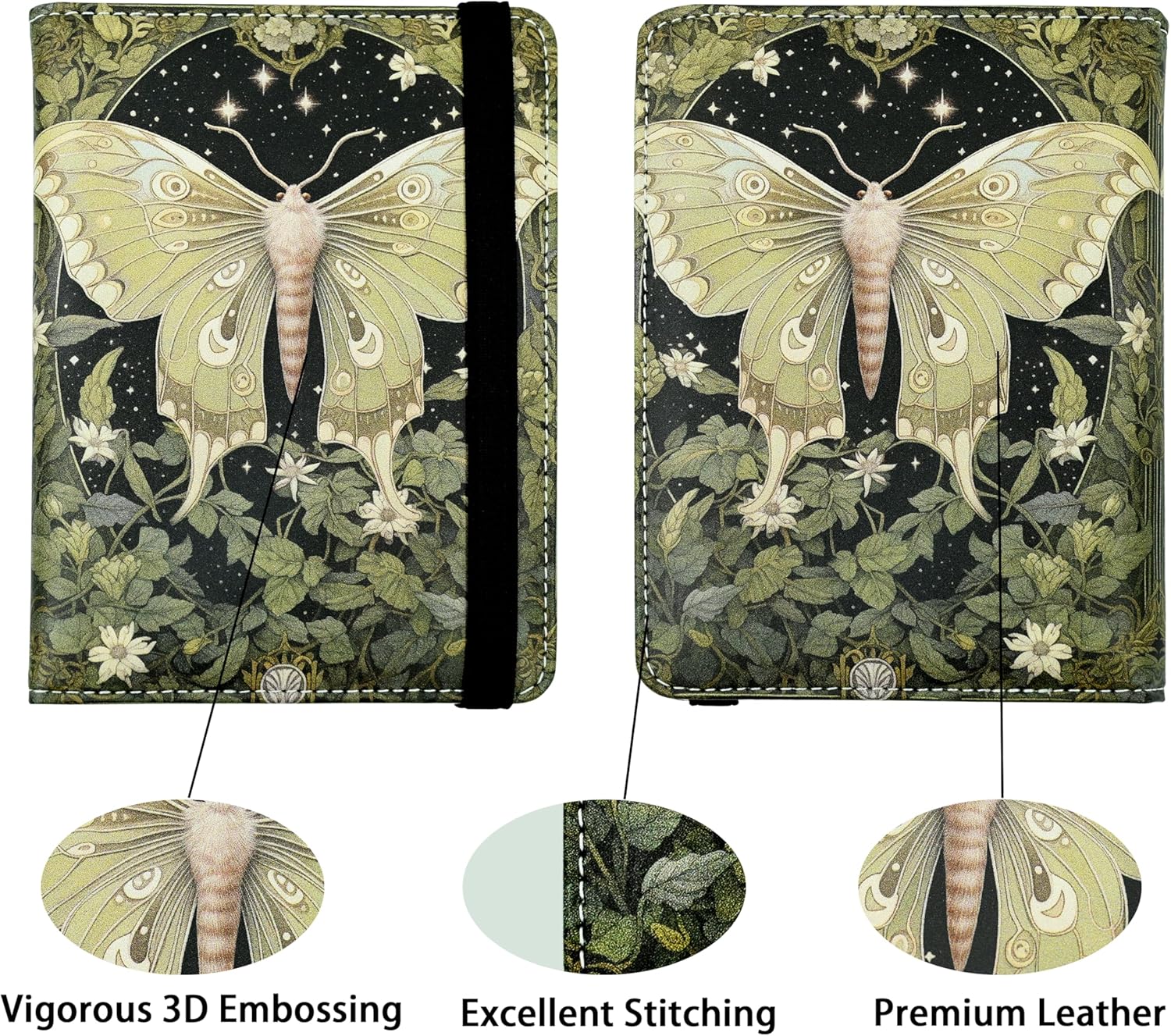 Luna Moth Passport Holder for Women and Men PU Leather Passport Cover for Travel