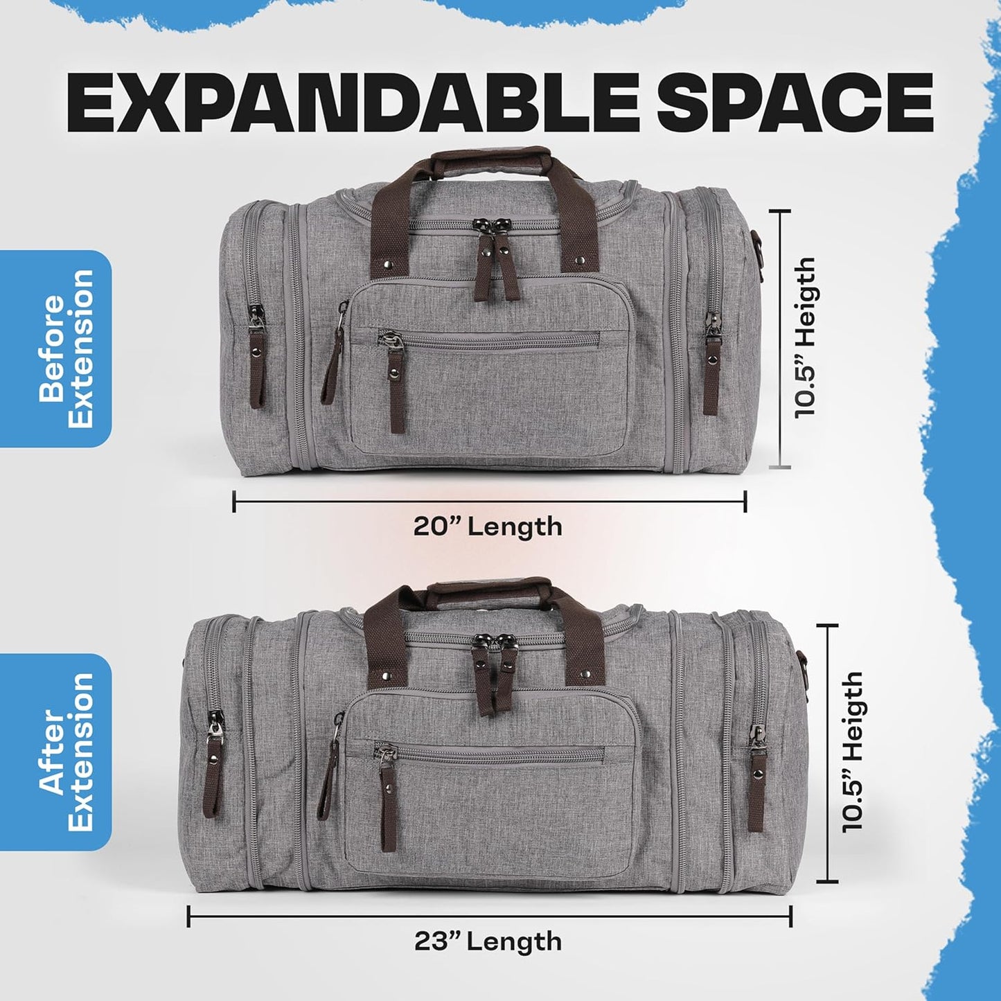 Duffle Bag for Travel 20–23” Expandable (40L) – Lightweight Water-Resistant Carry On Weekender with Multiple Pockets & Shoulder Strap – Airline Approved Travel Duffel Bags for Men & Women