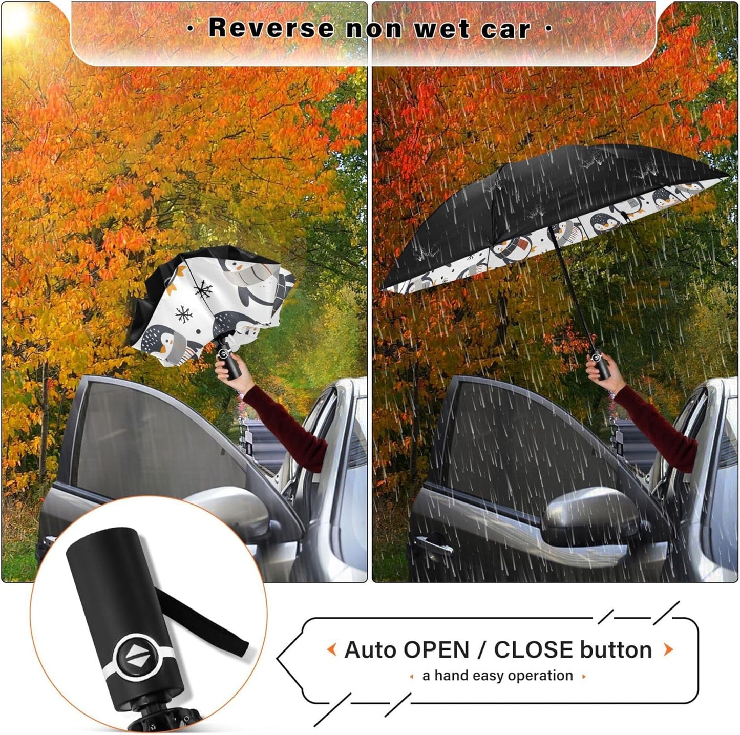 Automatic Folding Umbrella Windproof Strong, UV Protection Compact Black Gothic Moon Spider Webs and Bats Sun Rain Sun Rain Travel Umbrellas for Women Men