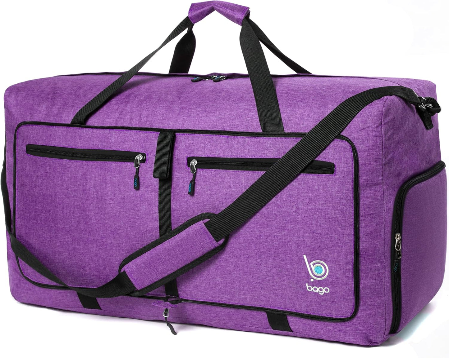 Bago Foldable Duffel Bags for Traveling Women & Men - 60L Medium Packable Duffle Bag for Travel with Shoe Compartment - Water Repellant, Heavy Duty, Lightweight Folding & Collapsible (SnowDepPurple)