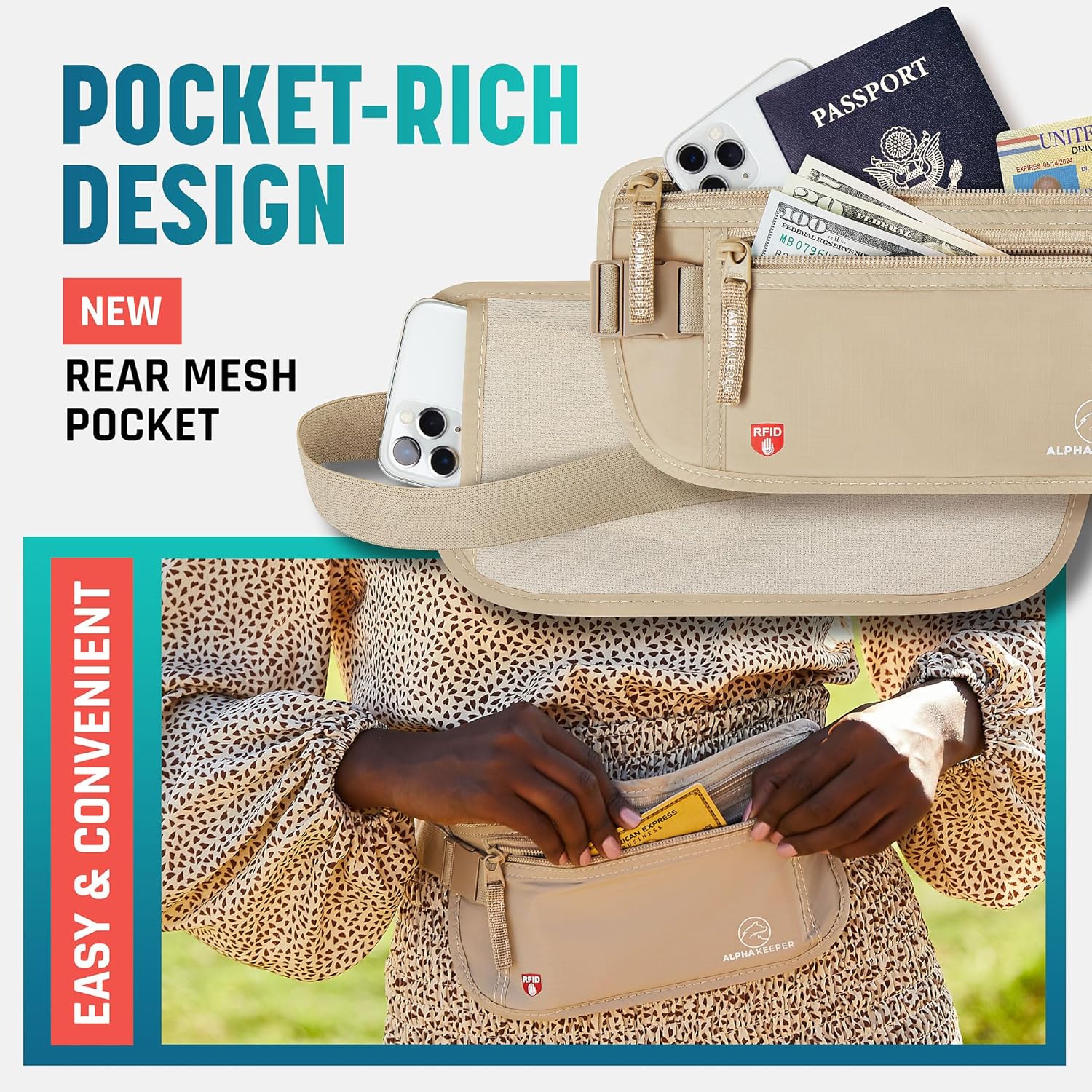 Hidden Money Belt for Travel for Men, Waist Wallet Anti Theft, RFID Passport Holder For Travel Men