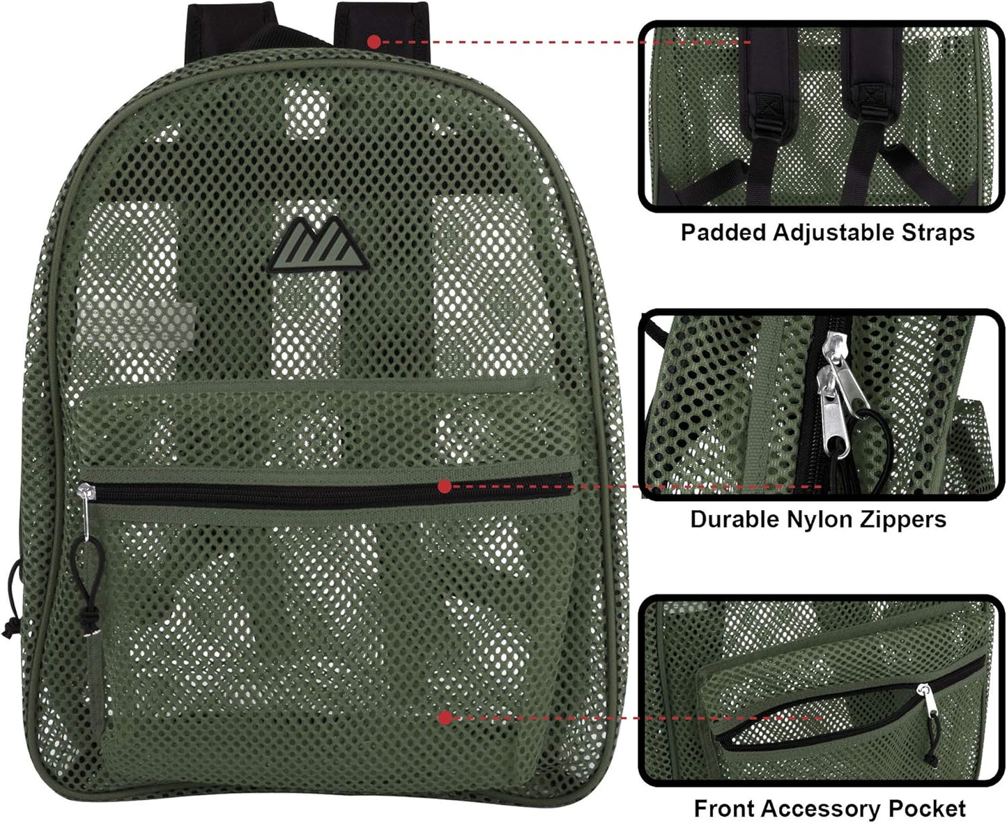 Summit Ridge Mesh Backpacks for Kids, Adults, School, Beach, and Travel, Colorful Transparent Mesh Backpacks with Padded Straps Large