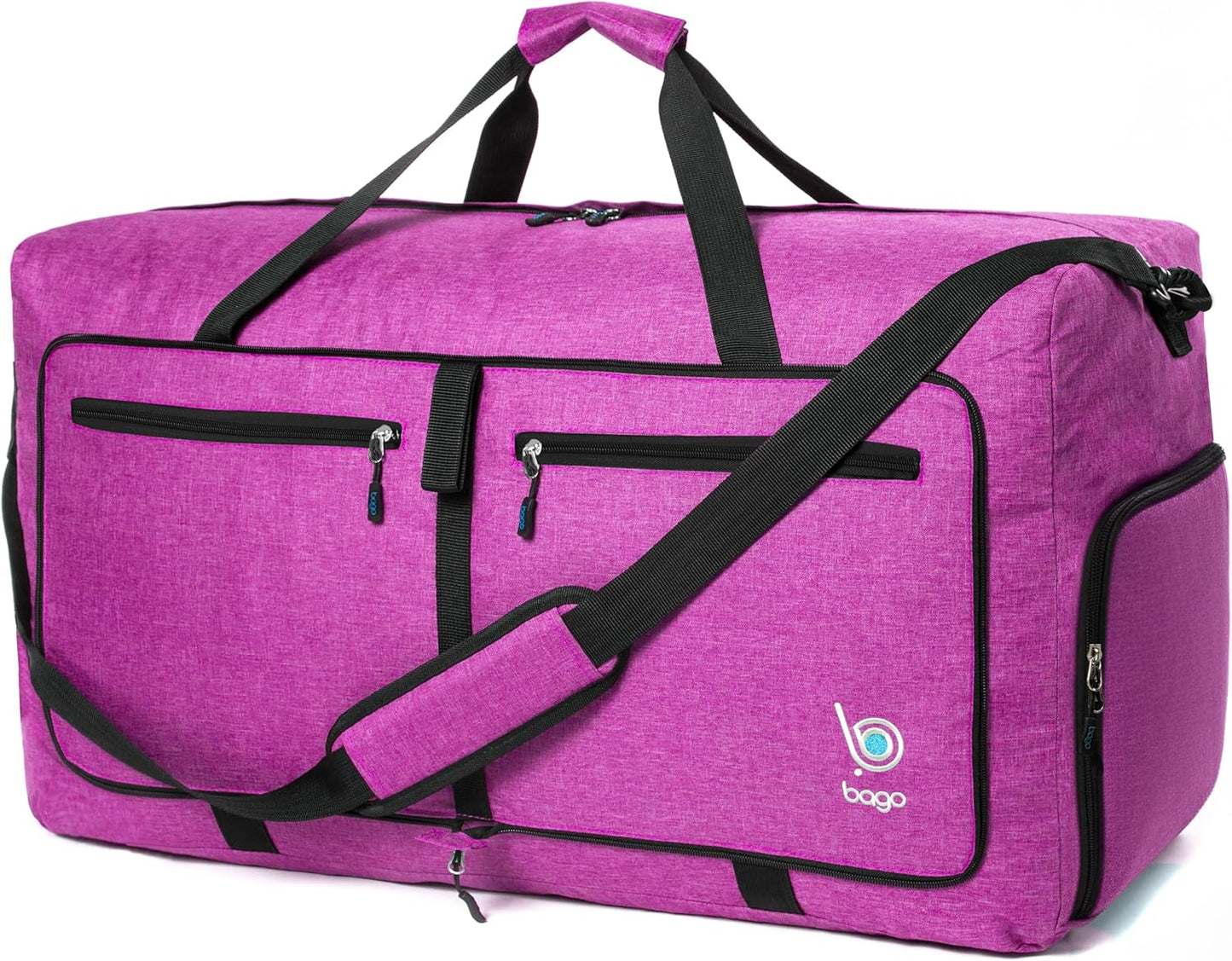 Bago Large Foldable Duffel Bags for Traveling Women & Men - 80L Packable Duffle Bag for Travel with Shoe Compartment - Water Repellant, Heavy Duty, Lightweight Folding & Collapsible (SnowPink)