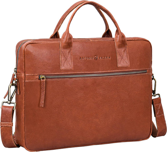 ANTONIO VALERIA Andy Washed Leather Laptop Messenger Bag for Men