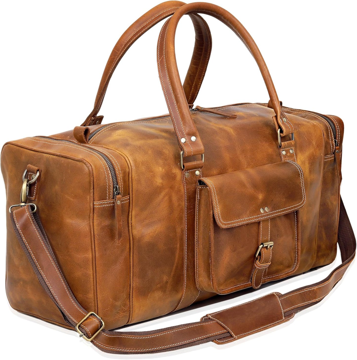 Leather Duffel Bag for Men and Women, Full Grain Travel Duffel Bag, Sports Duffel Bag Men, Overnight Weekender Bag Carry on Cabin Bag Luggage Bag Handmade Leather Duffle 24 inches