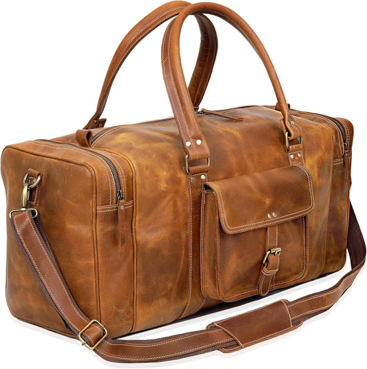 Leather Duffel Bag for Men and Women, Full Grain Travel Duffel Bag, Sports Duffel Bag Men, Overnight Weekender Bag Carry on Cabin Bag Luggage Bag Handmade Leather Duffle 24 inches