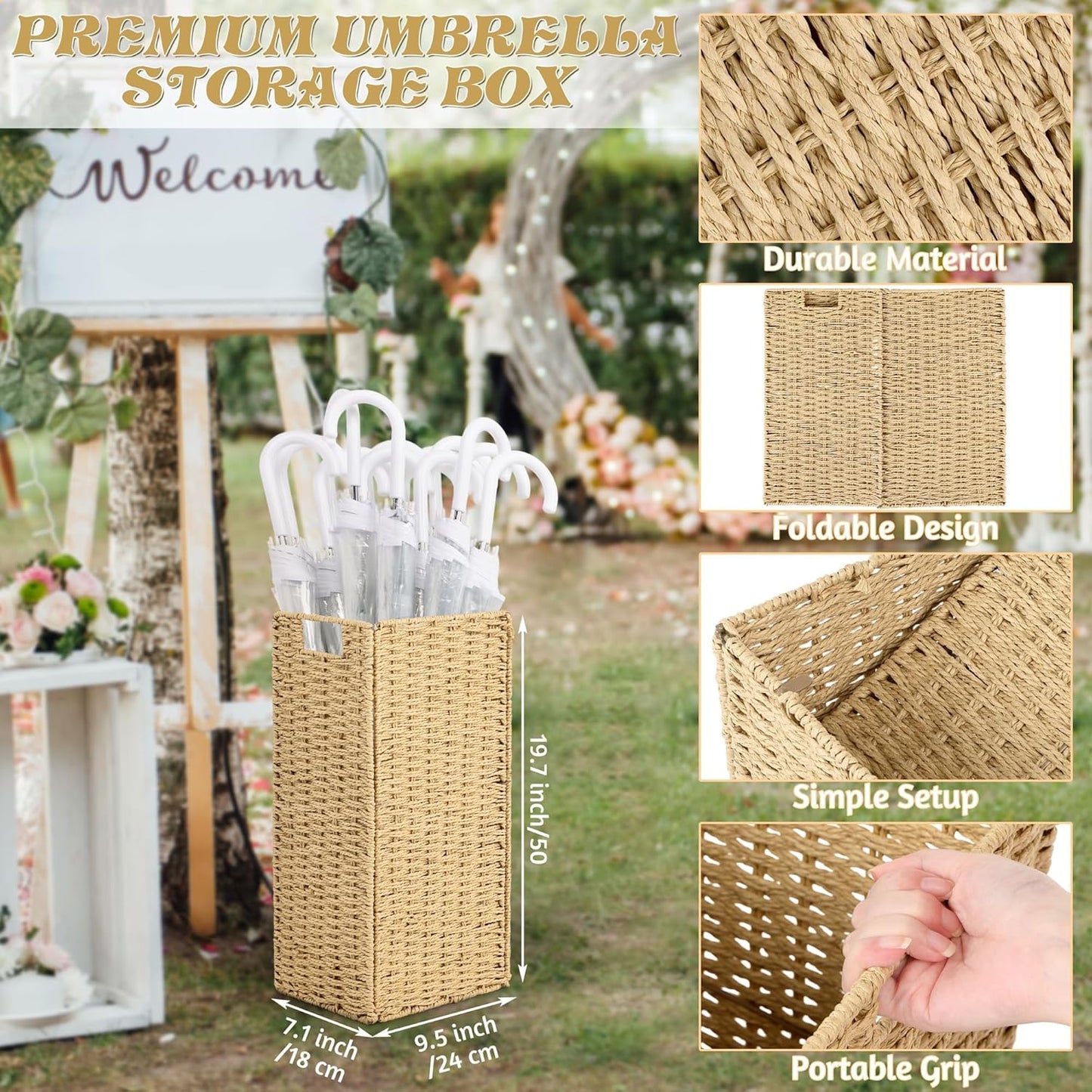 Aodaer Clear Wedding Umbrella with Foldable Storage Box Transparent Auto Open Stick Umbrellas Windproof Large Canopy Umbrella with J Hook Handle for Outdoor Activities, Wedding Photography