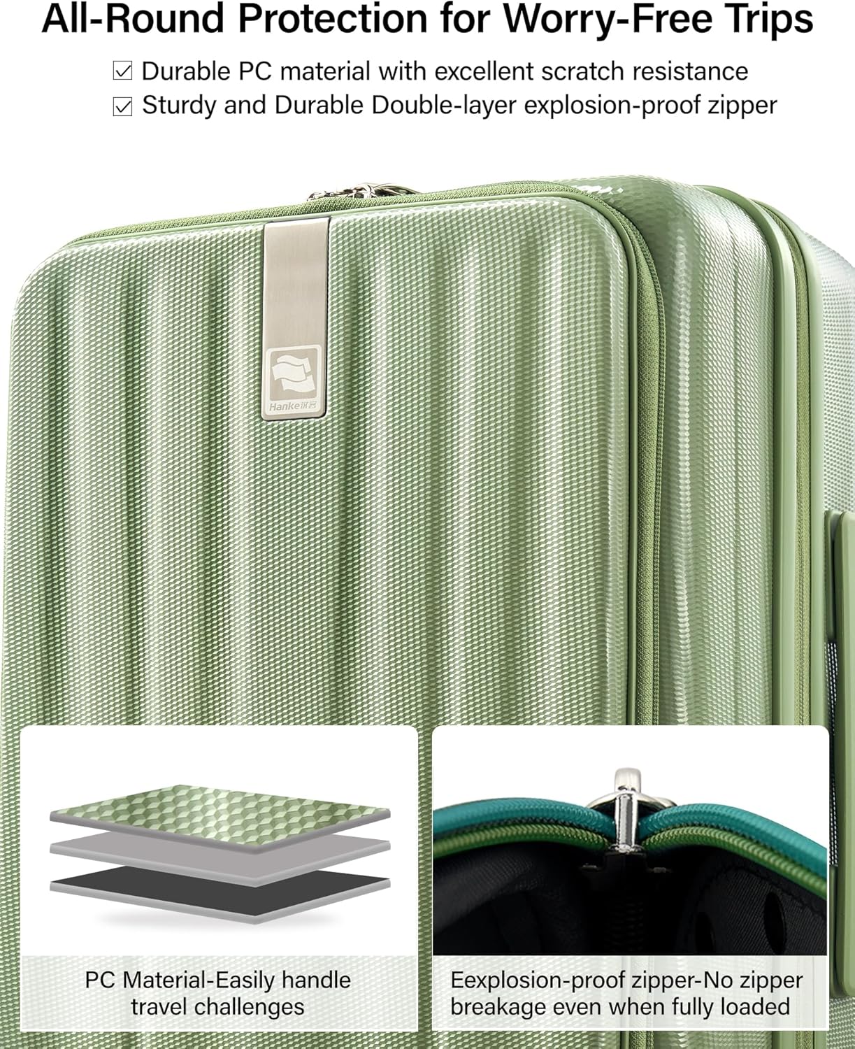 Hanke 20 Inch Expandable Carry On Luggage Airline Approved Top Opening Hard Shell Suitcases with