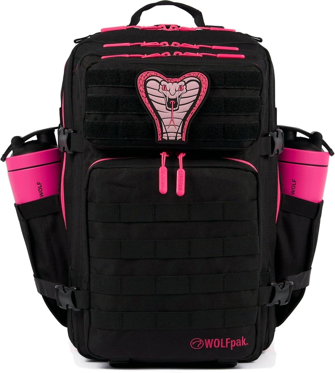 WOLFpak 45L Athletic Gym Backpack - Durable 1000D Waterproof Oxford Material with MOLLE Webbing, Laptop Pocket & Dual Cup Holders, Durable Fitness/Travel/Military Daypack (Pink Venom)