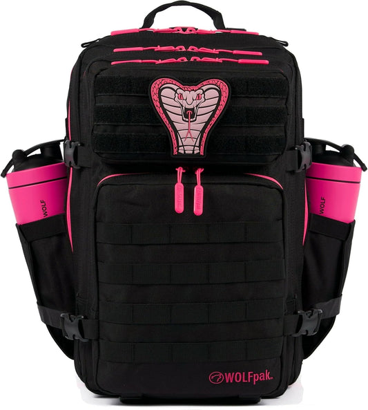 WOLFpak 45L Athletic Gym Backpack - Durable 1000D Waterproof Oxford Material with MOLLE Webbing, Laptop Pocket & Dual Cup Holders, Durable Fitness/Travel/Military Daypack (Pink Venom)