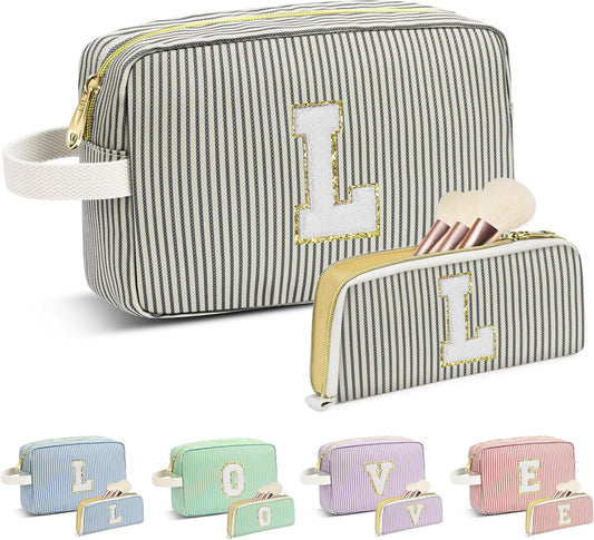 Travel Makeup Bag Christmas Gifts for Women Girl Teens, Personalized Initial Makeup Bag for Cute Teen Girls, Preppy Stuff Toiletry Bag Cosmetic Bag, Teen Girls Gift Trendy Stuff, Letter L