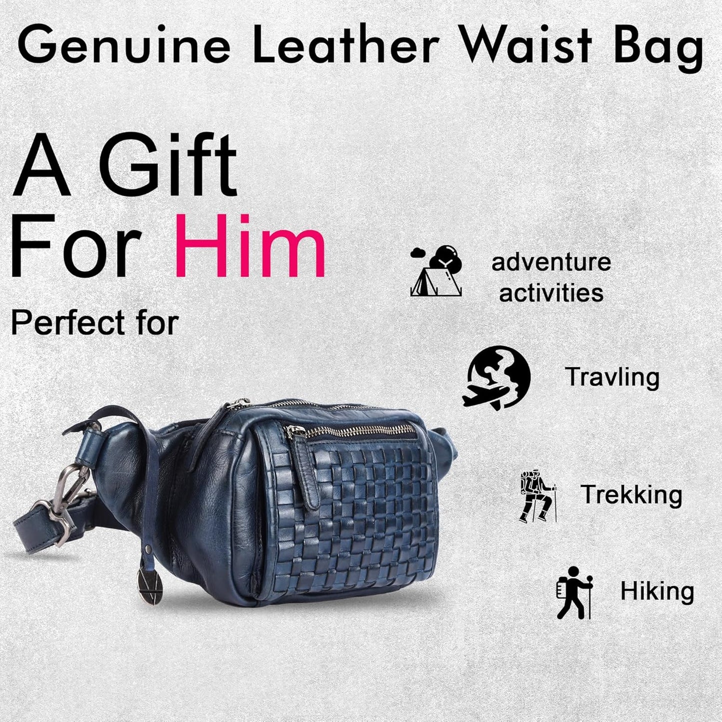 Genuine Leather Waist Bag Unisex, Waist Bag for Travel Trendy Casual Travelling Essentials Kept Bag Stylish, Durable, and Secure Travel Companion(VL-094-NAVY)