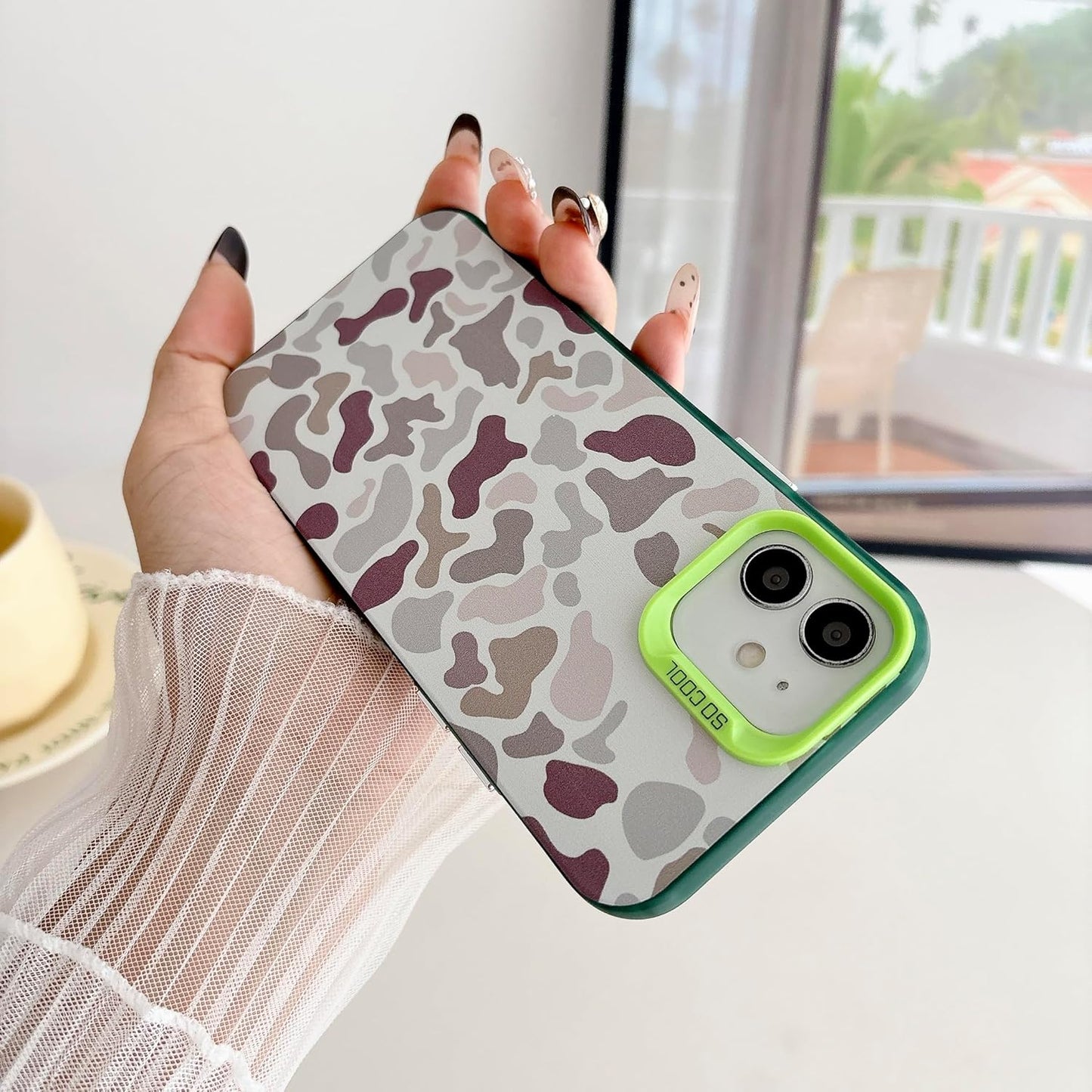for iPhone 12 Case & iPhone 12 Pro Case, Vintage Camo Pattern Design for Men Boys Teens, Cool Camouflage Shockproof Protective Cover for Girls Women - Green