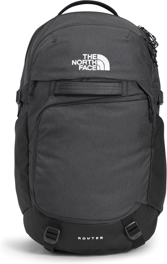 The North Face Router Everyday Laptop Backpack | Daypack with Water Repellent Finish, 17" Laptop Sleeve, Reflective Details, Asphalt Grey Light Heather/TNF Black-NPF, One Size