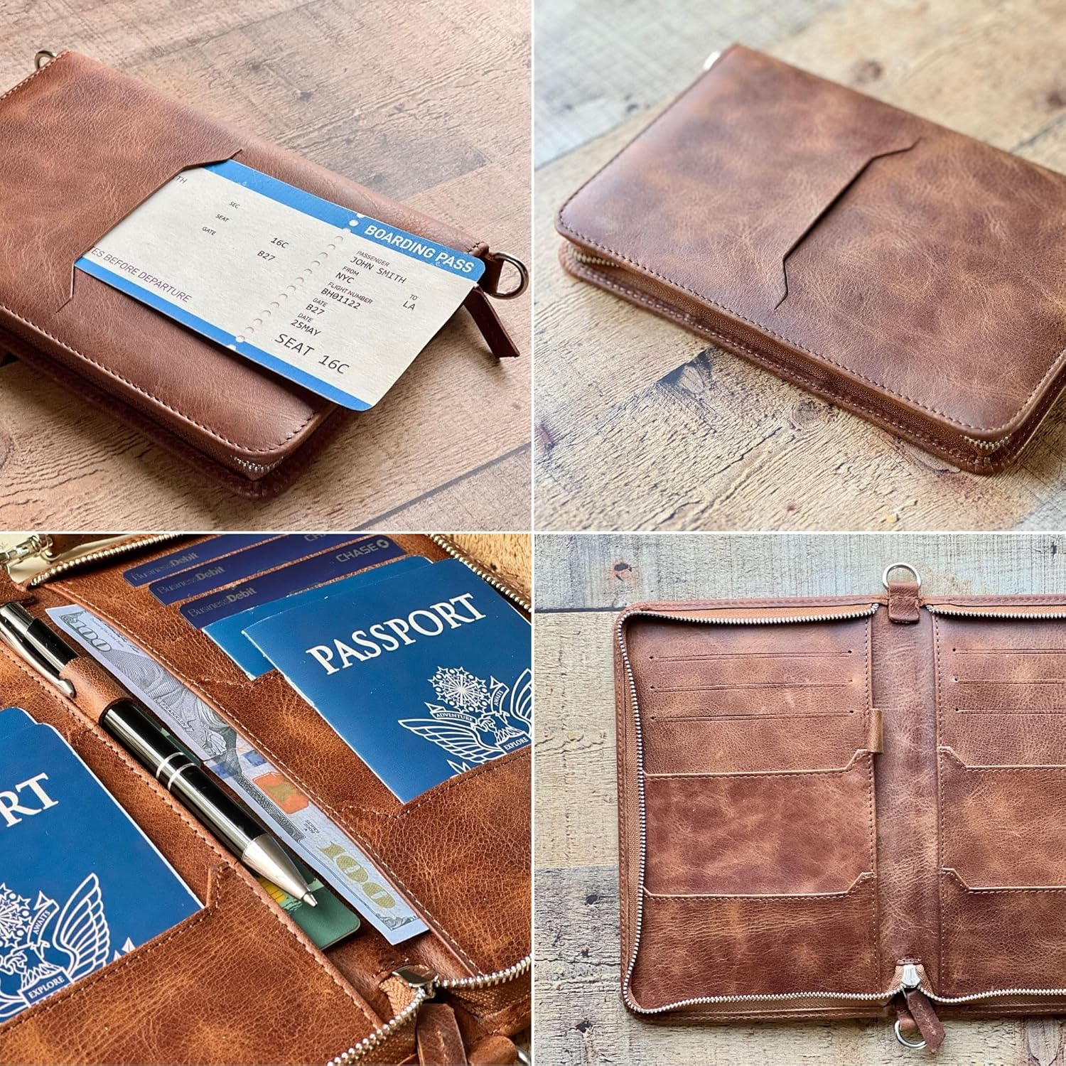Personalized Leather Passport Holder, Handmade Travel Wallet with Card Slots, Pen Slot | Protector