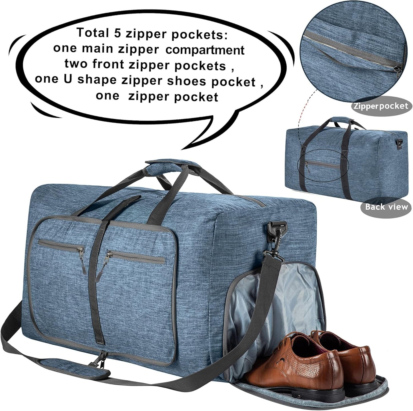 Vomgomfom 65L/85L/115L Foldable Travel Duffle Bag, Lightweight Checked Luggage with Shoe