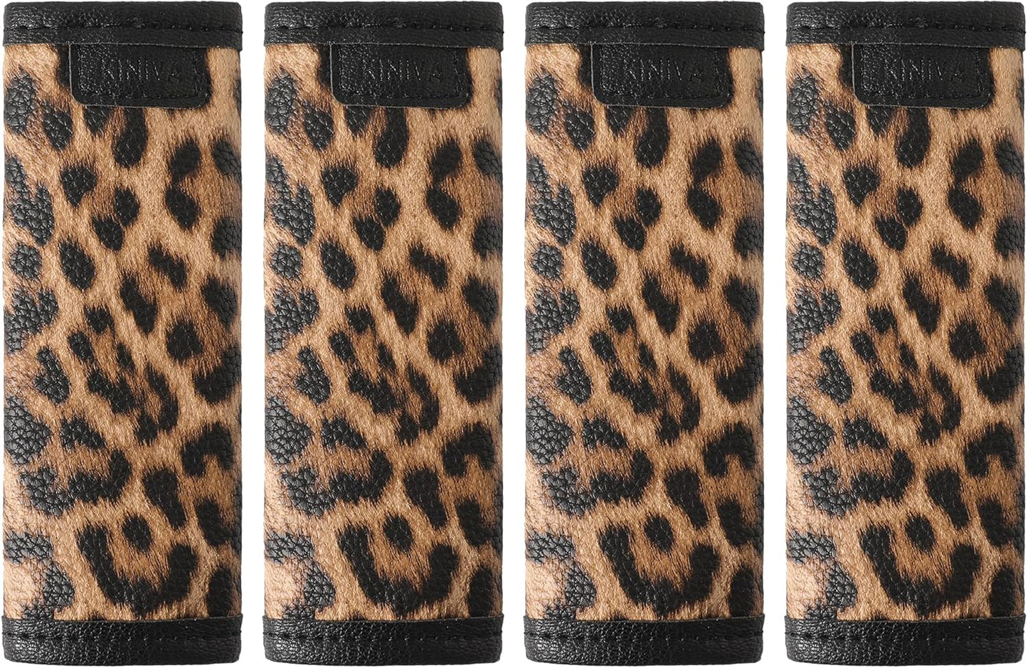 KINIVA Leather Luggage Handle Wrap 4 Pack Set,Luggage Identifiers Tags Markers for Luggage Suitcase,Travel Accessories(leopard-4pcs)