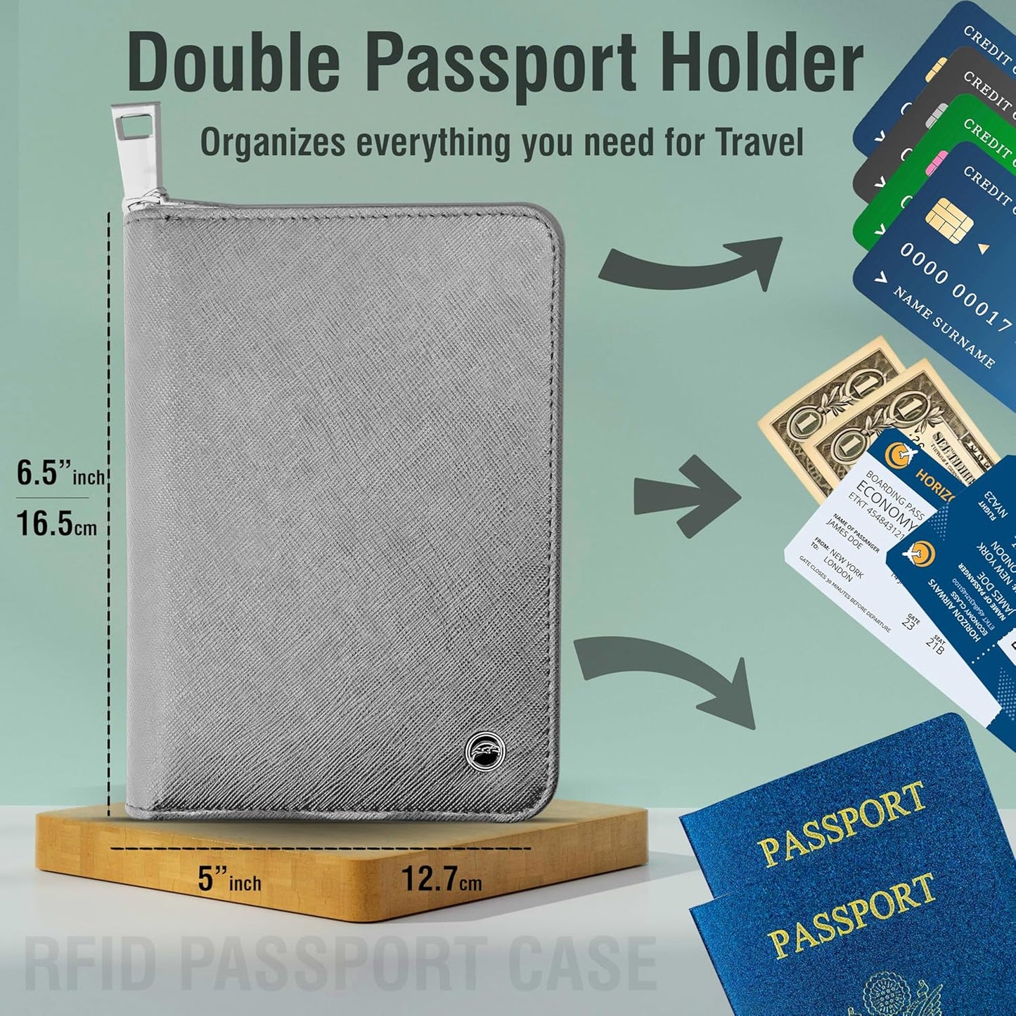 RFID Travel Wallet Passport Holder w/Zipper - Organizer Bag for Travel Documents – Safety