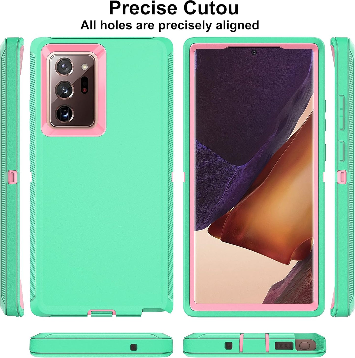 for Note 20 Ultra Case, Galaxy Note 20 Ultra Case with Self Healing Flexible TPU Screen Protector [2 Pack], 3 in 1 Heavy Duty Protection Case for Samsung Note 20 Ultra 5G(Aqua Blue/Rose Pink)