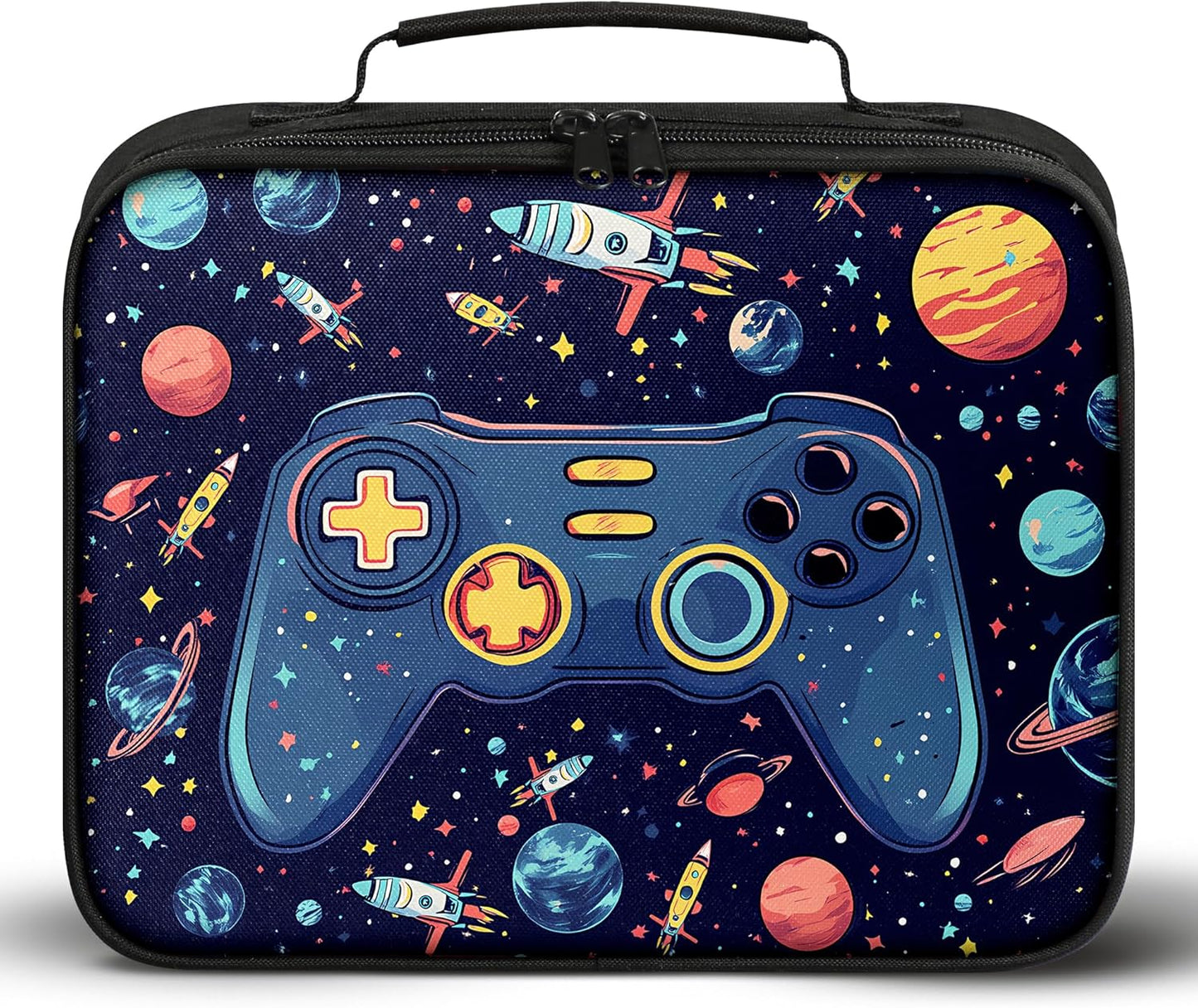 Gamer Lunch Box for Boys, Insulated Reusable Video Game Lunch Bag Portable Waterproof Leakproof Lunch Tote Bag Game boy Lunch Box for School Picnic Travel Back to School Gifts (space game)