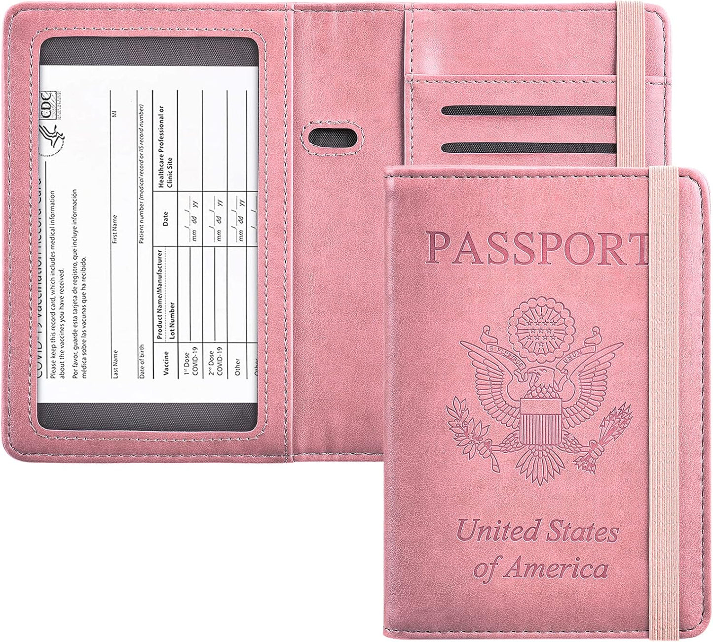 HerriaT Passport and Vaccine Card Holder Combo,Cover Case with CDC Vaccination Card Slot, Leather Travel Documents Organizer Protector, with RFID Blocking, for Women and Men