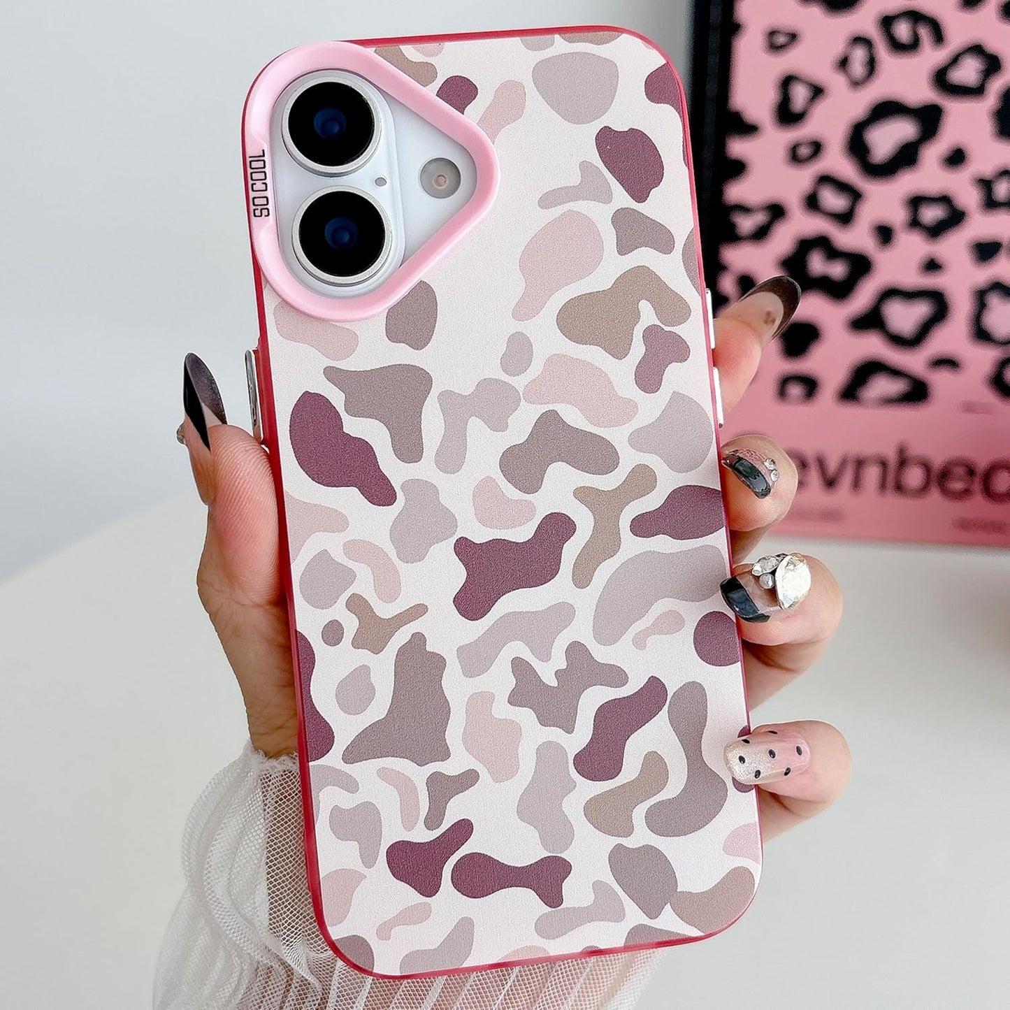 for iPhone 17 Case, Vintage Camo Pattern Design for Men Boys Teens, Cool Camouflage Shockproof Protective Cover for Girls Women - Pink