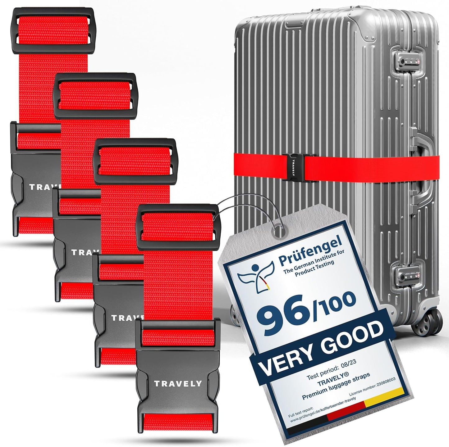 TRAVELY luggage straps - Particularly conspicuous & secure - Incl. 4 name tags - Luggage strap ideal crosswise - [set of 4]