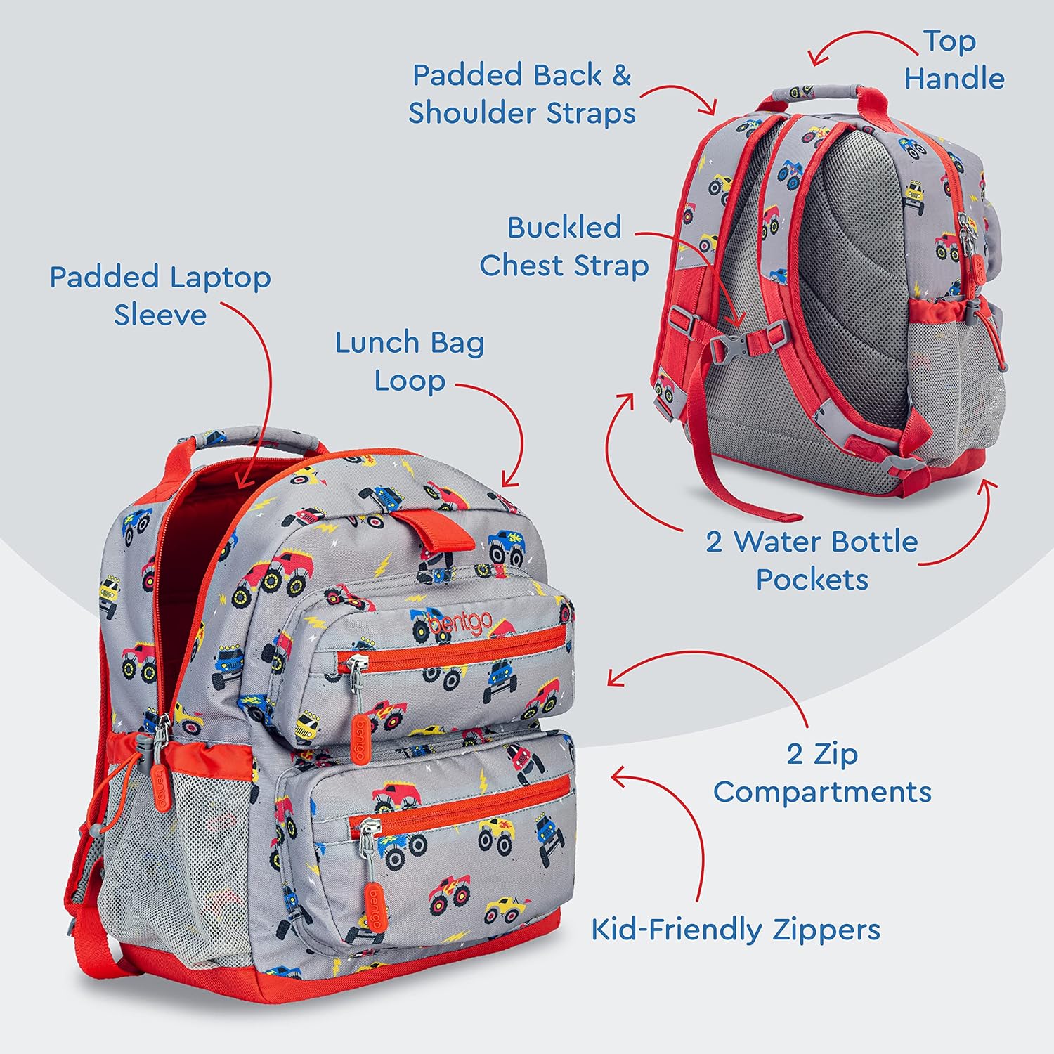 Bentgo Kids Backpack - Lightweight 14” Backpack in Fun Prints for School, Travel, & Daycare, Ideal