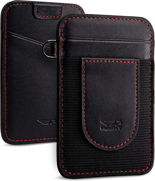 POCKT Card Holder Wallet For Men and Women - Slim Minimalist Front Pocket Wallet Elastic Credit Card Holder Genuine Leather RFID Blocking Card Case Wallets