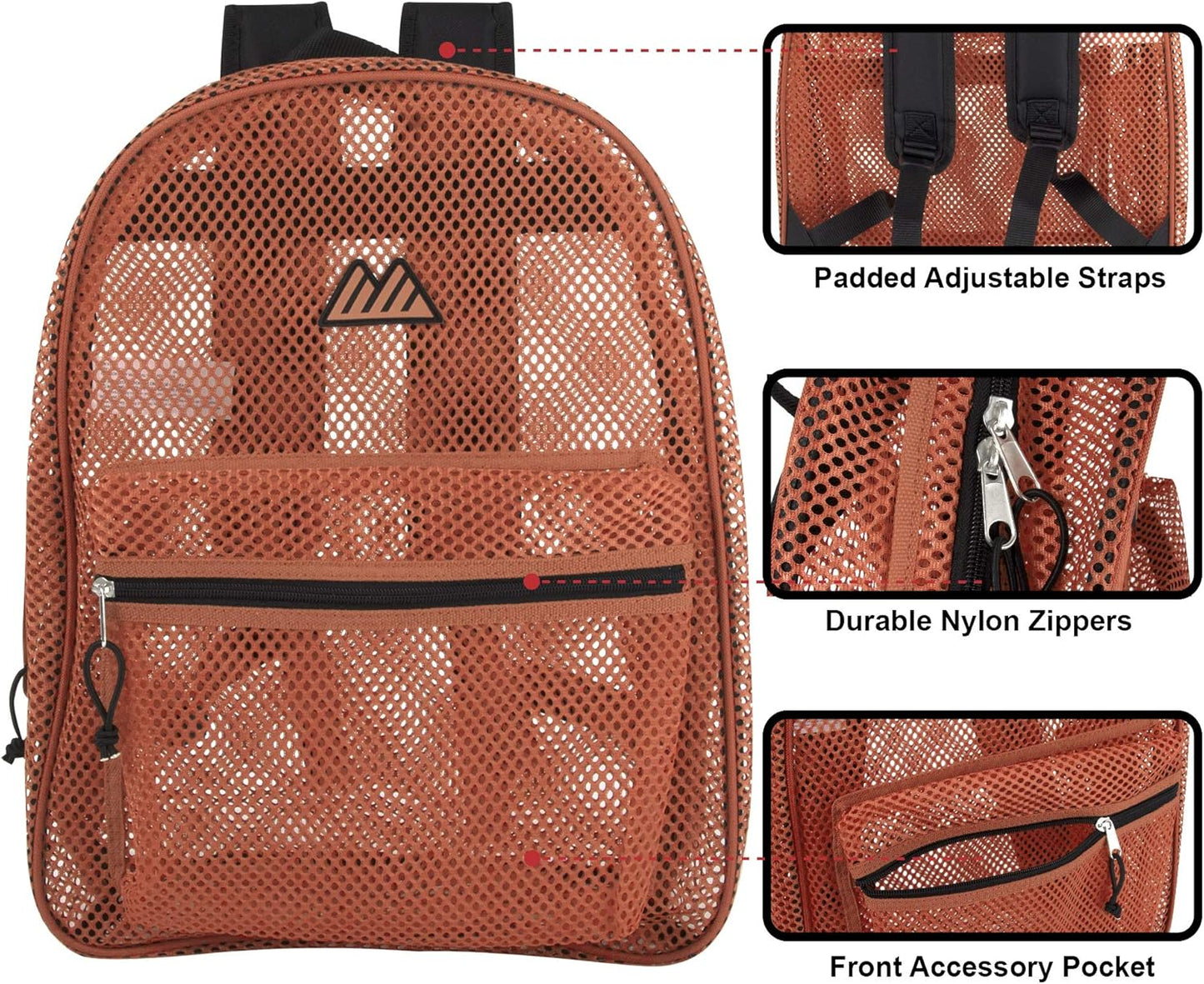 Summit Ridge Mesh Backpacks for Kids, Adults, School, Beach, and Travel, Colorful Transparent Mesh Backpacks with Padded Straps Large