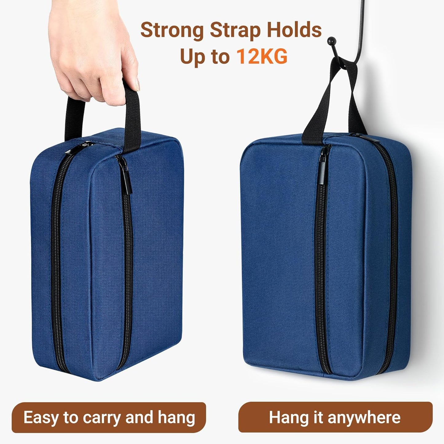 Elviros Travel Toiletry Bag for Women and Men, Lightweight Makeup Bag Hanging Dopp Kit with Shaving Compartment Cosmetic Organizer Large Tool Bag Travel Essentials, Navy Blue