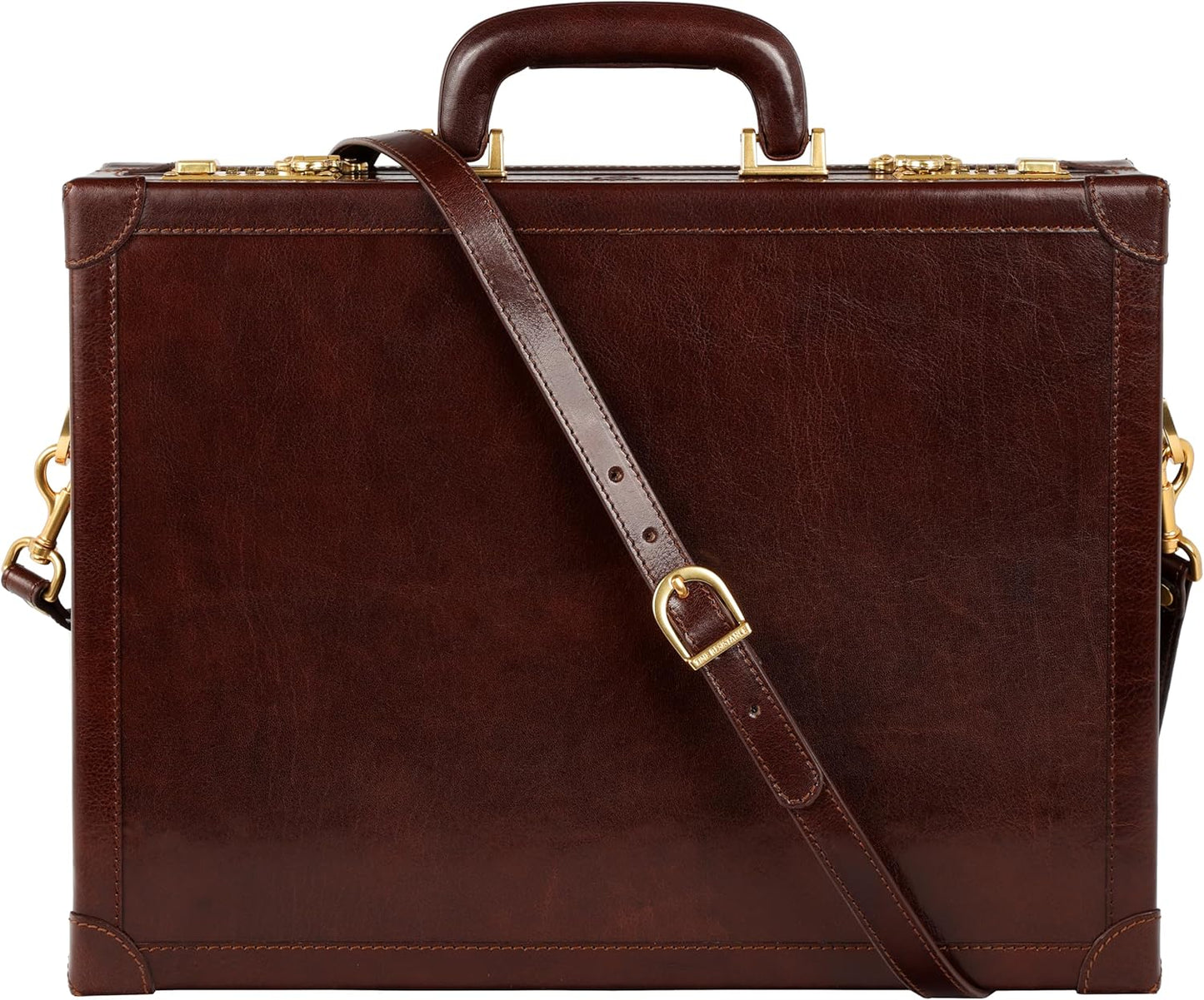 Time Resistance Leather Attache Case - Full Grain Italian Leather Briefcase - Laptop Bag up to 15” - Hard Case with Lock