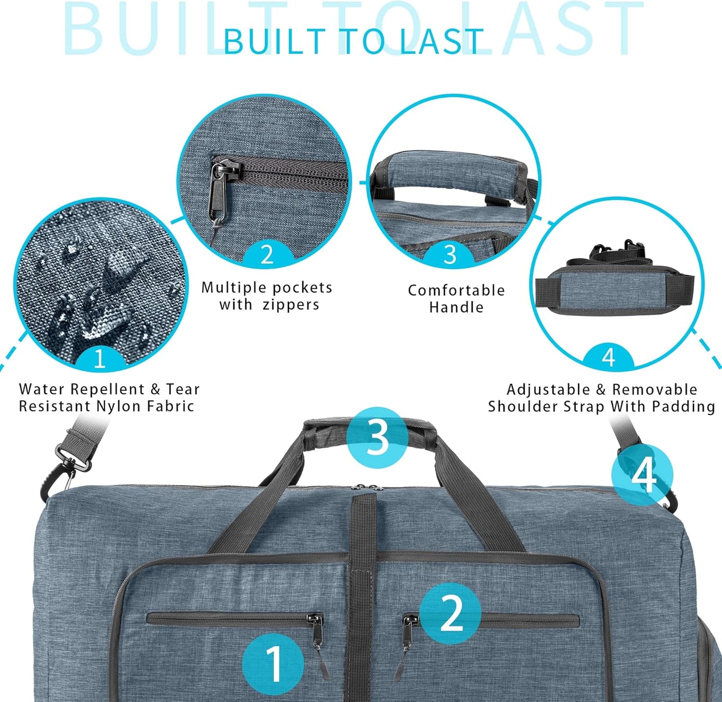 Vomgomfom 65L/85L/115L Foldable Travel Duffle Bag, Lightweight Checked Luggage with Shoe