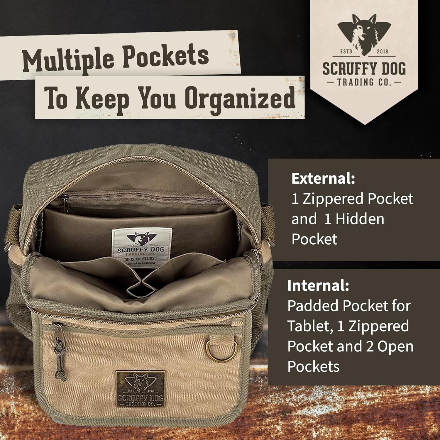 SCRUFFY DOG Crossbody Messenger Bag for Men and Women - Canvas Shoulder Bags with Adjustable Strap