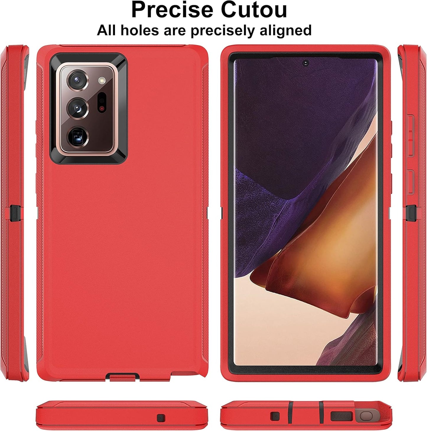 for Note 20 Ultra Case, Galaxy Note 20 Ultra Case with Self Healing Flexible TPU Screen Protector [2 Pack], 3 in 1 Heavy Duty Protection Case for Samsung Note 20 Ultra 5G(Red/Black)