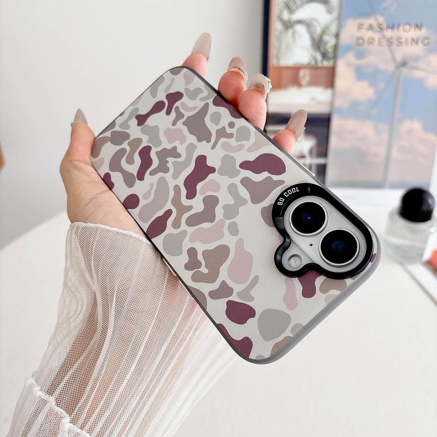 for iPhone 16 Case, Vintage Camo Pattern Design for Men Boys Teens, Cool Camouflage Shockproof Protective Cover for Girls Women - Black
