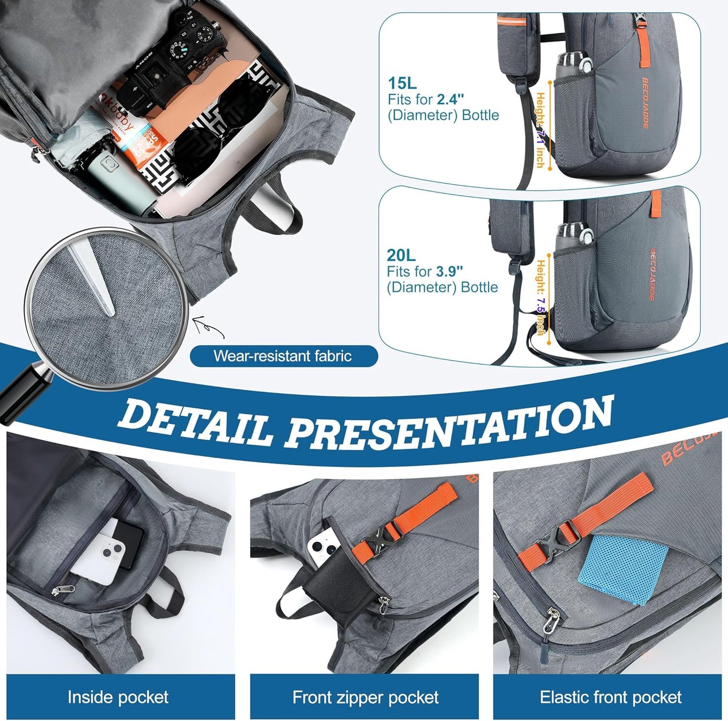 20L Small Hiking Backpack for Men Women Foldable Packable Back Pack Ultralight Hiking Daypack for Travel Camping Outdoor, Gray