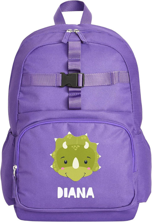 Let's Make Memories Personalized Kids Backpack - Backpack for School - For Animal Lovers - Back to School - Bookbag - Matching Lunchbox/Water Bottle Sold Separately - Purple - Dinosaur