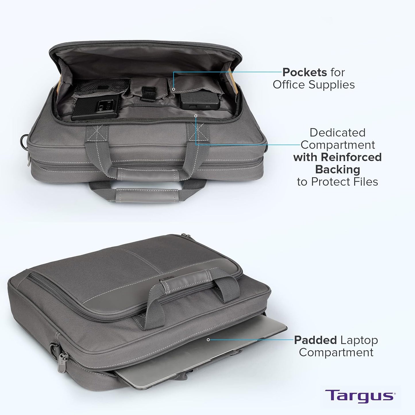 Targus Classic Slim Laptop Bag - Ergonomic Briefcase and Messenger Bag - Spacious Foam Padded for Laptops and Under