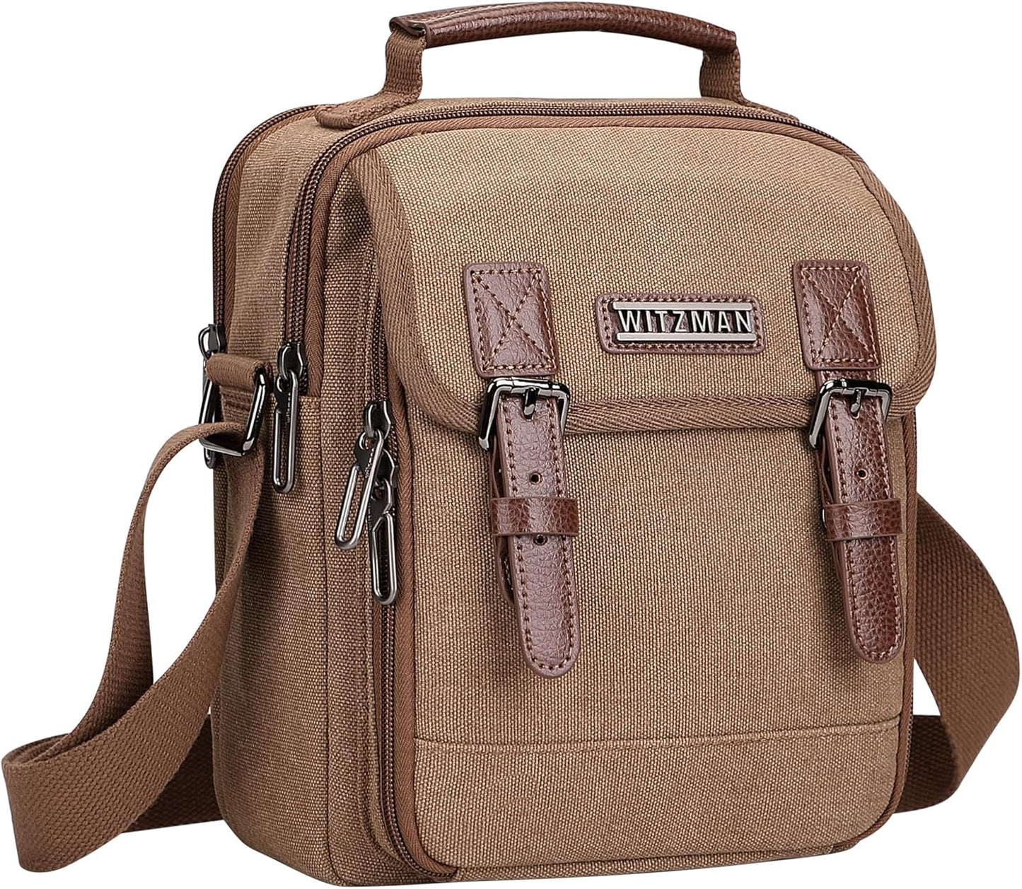 WITZMAN Canvas Small Messenger Bag for Men Crossbody Bag Multi-pocket Casual Shoulder Bag Travel Chest Bag